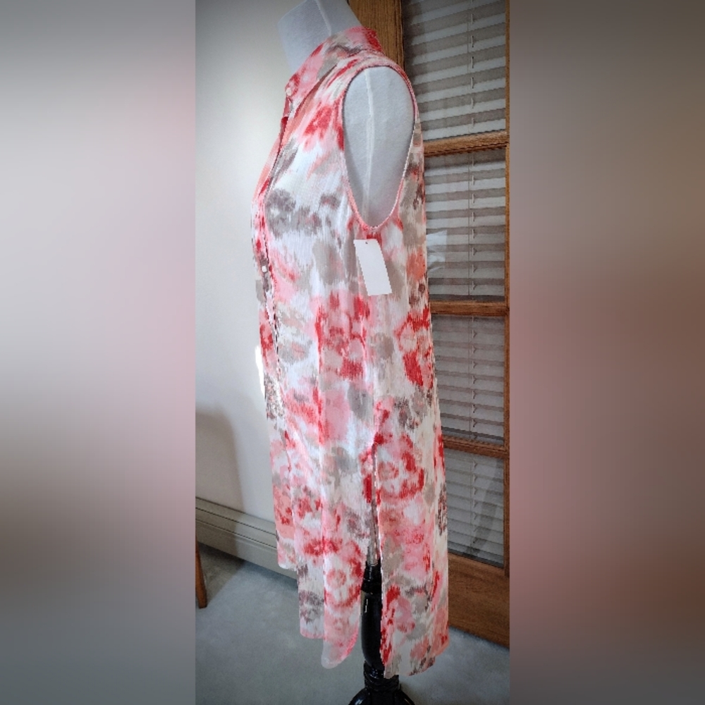 NWT Two by Vince Camuto Floral Button Up Tunic, Sleeveless Collared Dress, Small - Picture 5 of 12